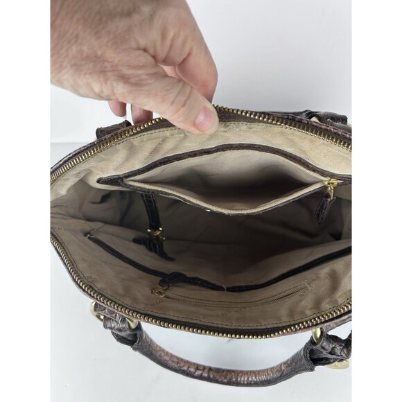 Brahmin Louise Black ~ Brown  Croc Embossed Handbag No Shoulder Strap GUC - Picture 7 of 16